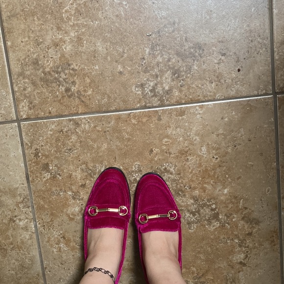 Velvet Mary Jane chunky heels ASOS red pumps with strap - Picture 5 of 6